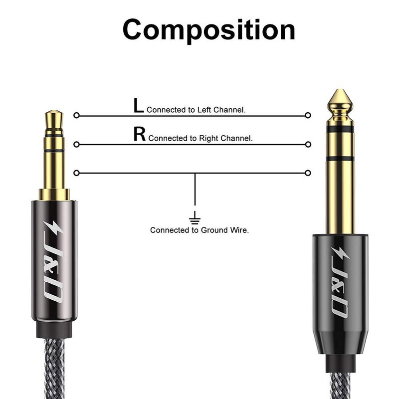 J&D 3.5mm to 6.35mm Stereo Audio Cable, Gold Plated 3.5mm 1/8 inch Male TRS to 6.35mm 1/4 inch Male TRS Copper Shell Cable, Nylon Braid for Smartphone, Amplifiers, 3 Feet - Image 2